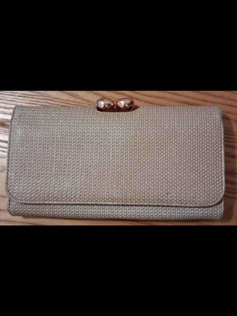 Ted Baker Rose Gold Sparkly Kiss Lock Casual Neutral Clutch Wallet Purse Bag